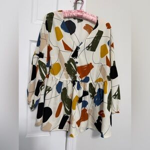 BloomChic Cream Tunic with Mustard, Olive & Navy Abstract Brushstrokes